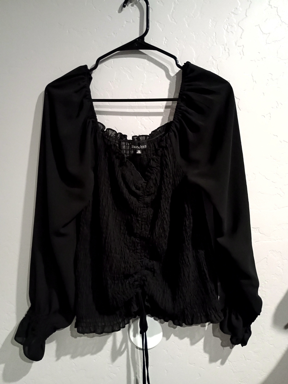 Zenobia Black Long-Sleeve Peasant Blouse